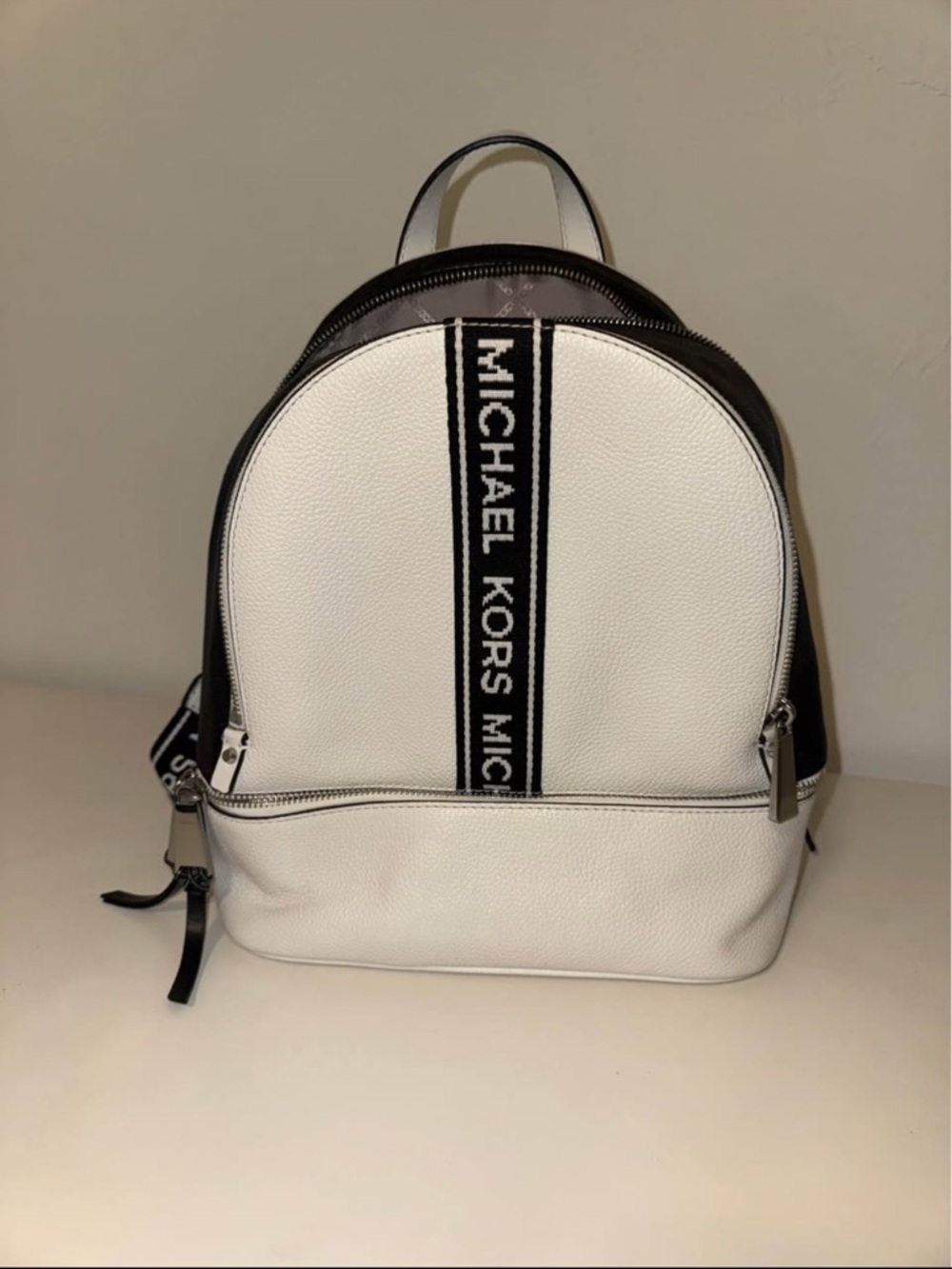 Michael Kors Rhea Backpack (Small) with Black Logo Stripe